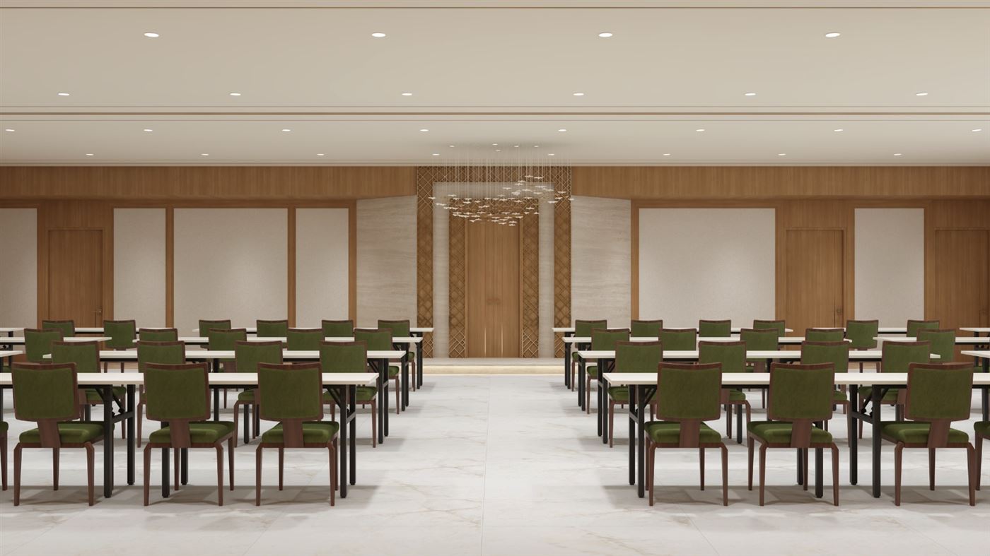 Architect's rendering of the sanctuary, seated for davening and facing the Aron Kodesh
